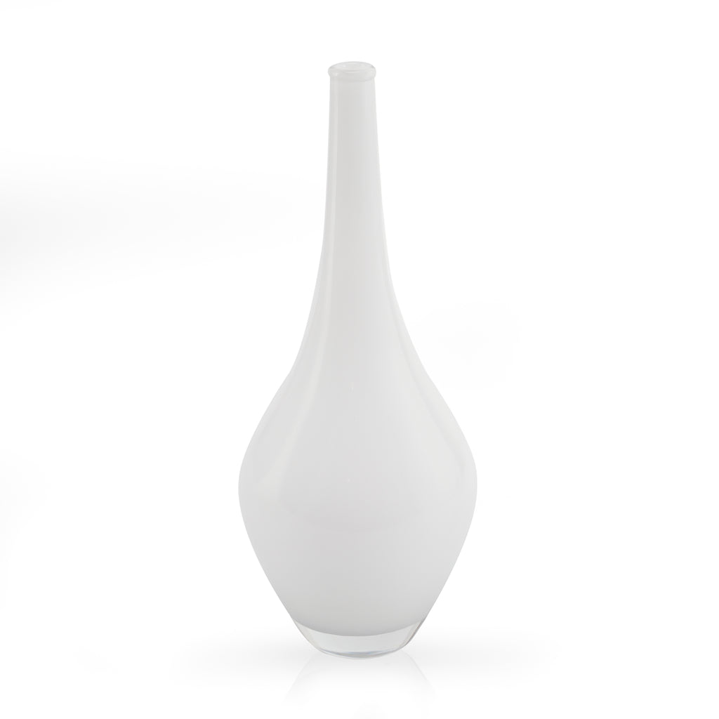 Glossy White Round Glass Vase