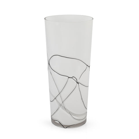 White Cylindrical Vase with Black Scribble