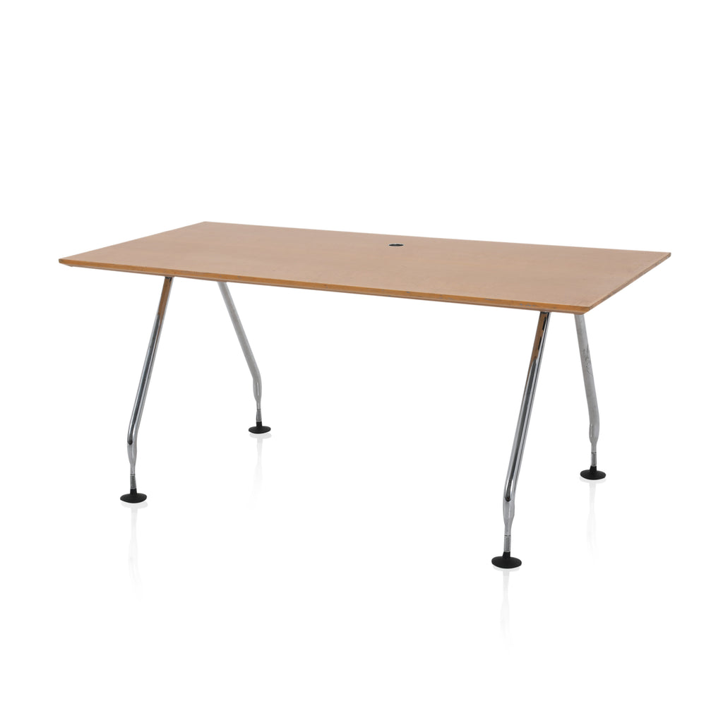 Wood Office Desk Table w/ Angled Chrome Legs