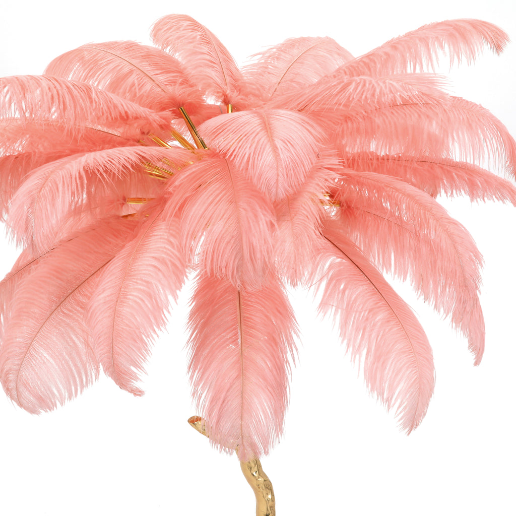 Pink & Gold Palm Tree Ostrich Feather Floor Lamp