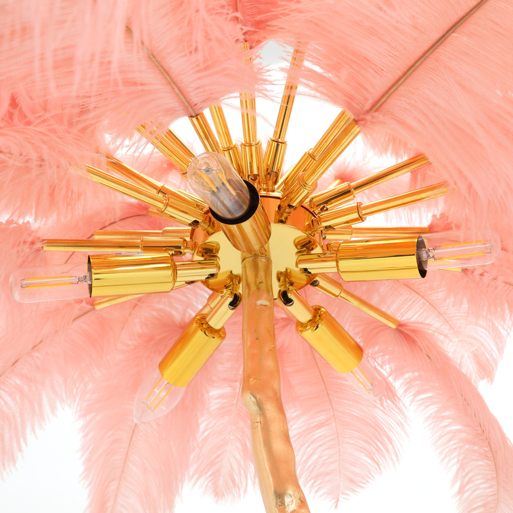 Pink & Gold Palm Tree Ostrich Feather Floor Lamp