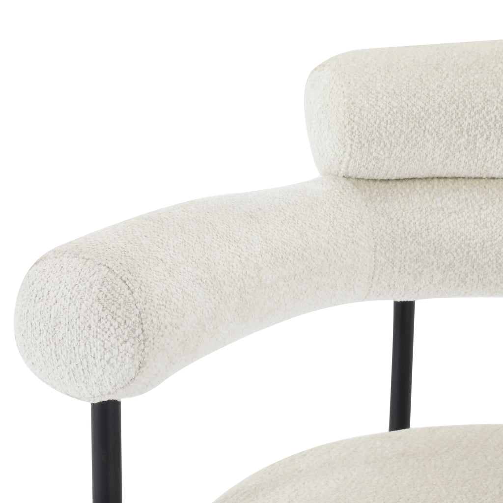 White Boucle Arm Chairs with Black Metal Base