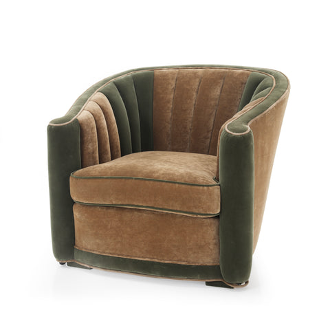 Green and Brown Suede Deco Arm Chair
