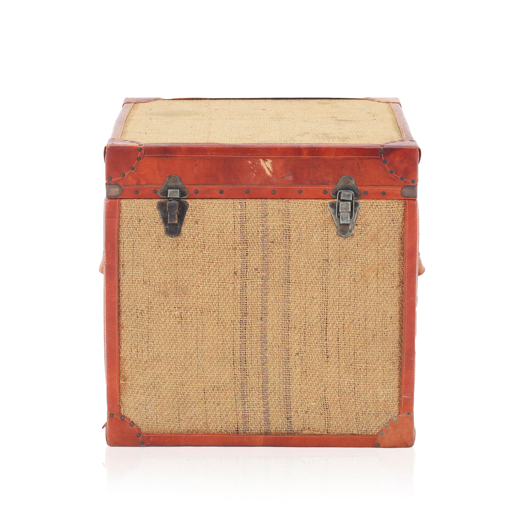 Red Leather & Burlap Storage Trunk