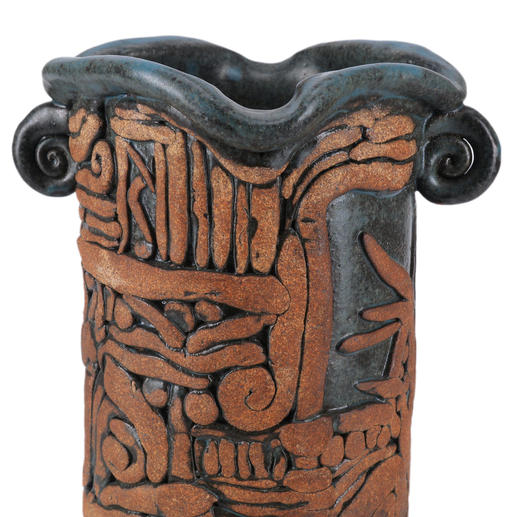 Blue & Bronze Ornate Ceramic Vase