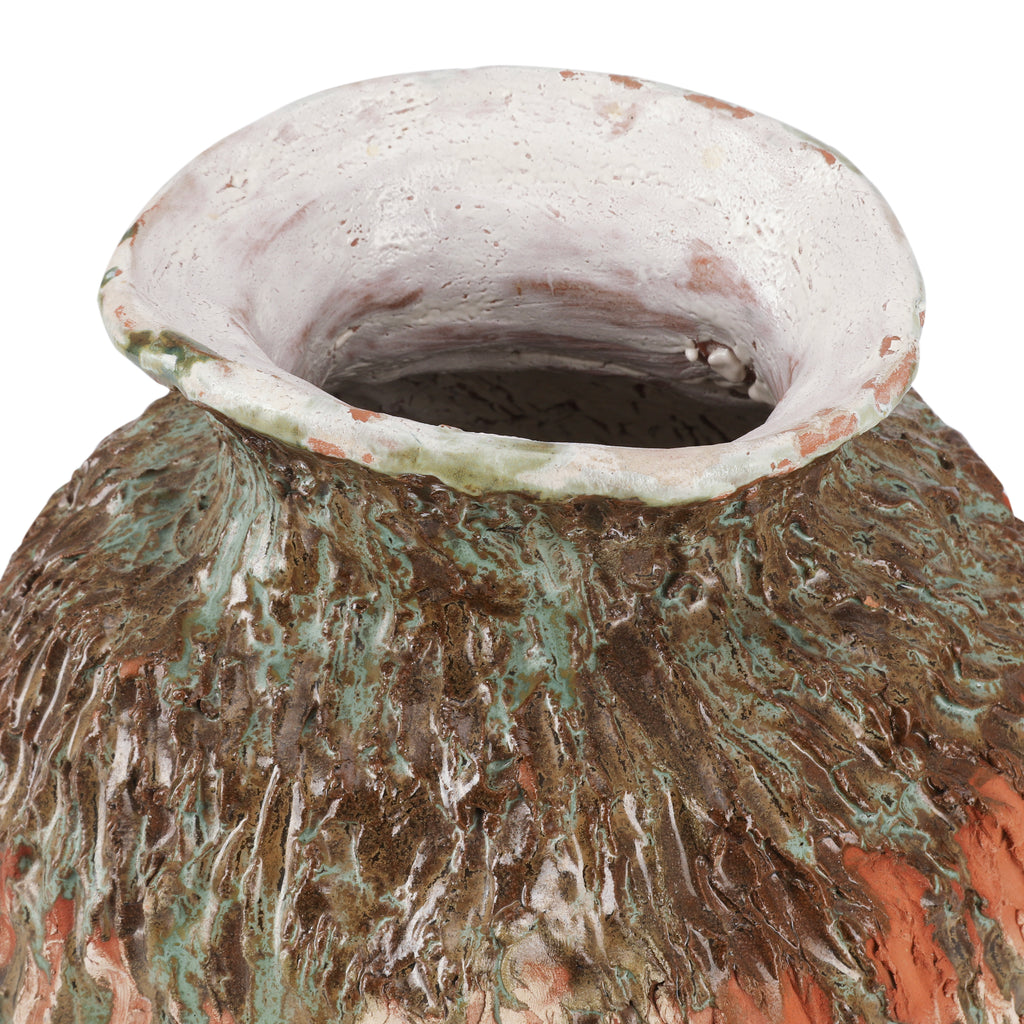 Brown / Teal Ceramic Vase with Orange Detail