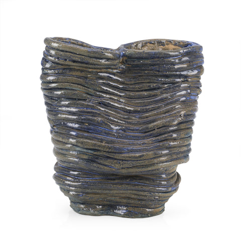 Blue / Grey Ceramic Handmade Coil Vase