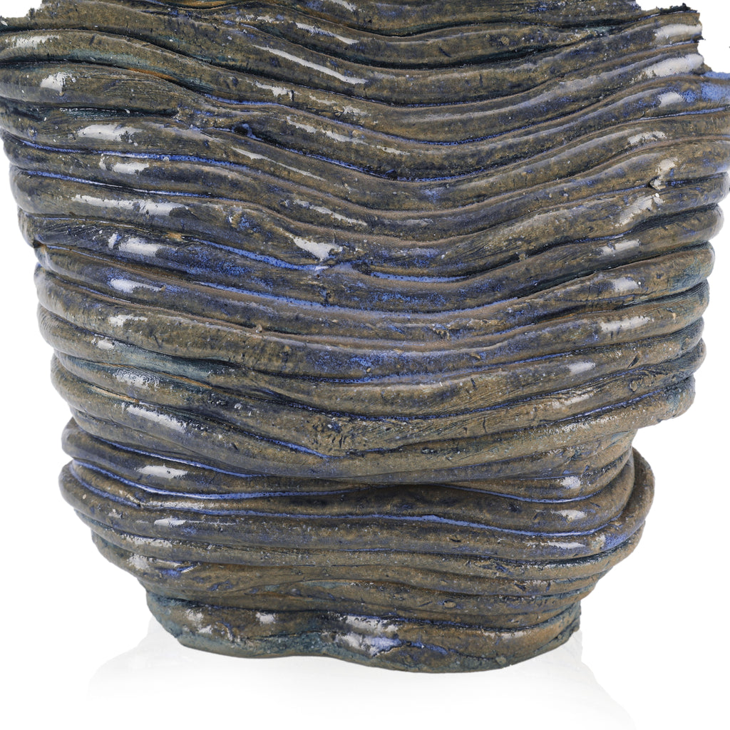 Blue / Grey Ceramic Handmade Coil Vase