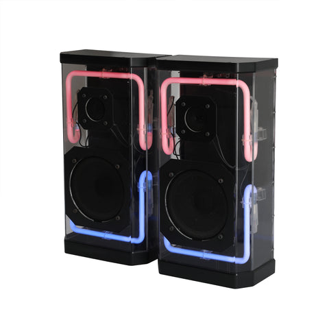 Pair Of Clear Neon Speakers