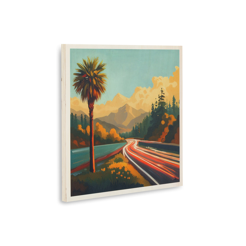 1340 (A+D) LA Freeway Sunset Palm Tree, direct print on wood.