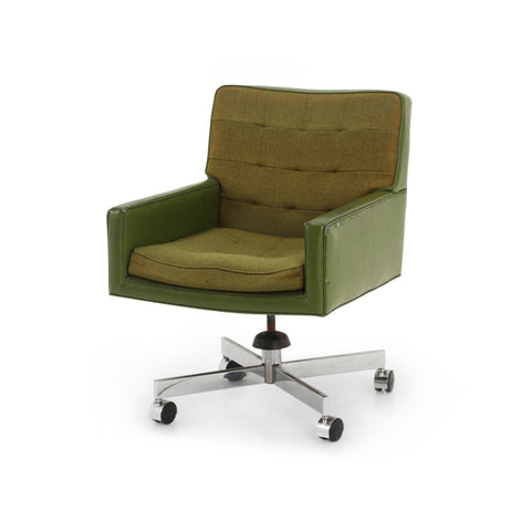 Green Leather & Fabric Office Chair