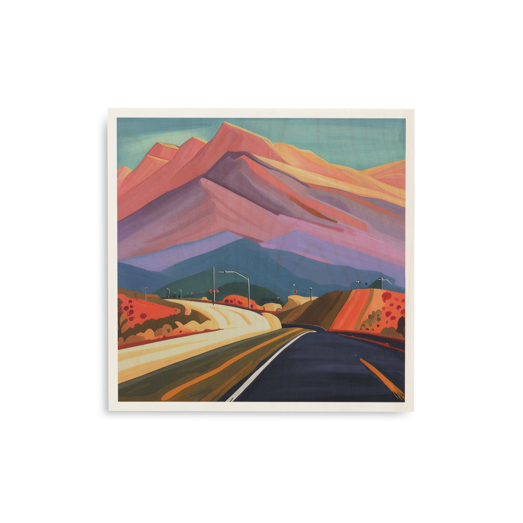 1341 (A+D) LA Freeway Orchard Purple Mountains, direct print on wood.