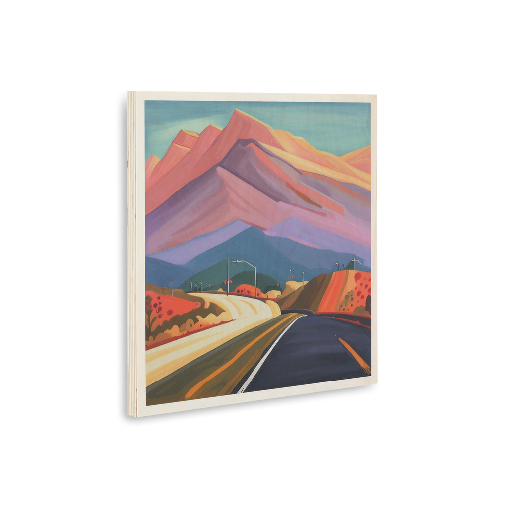 1341 (A+D) LA Freeway Orchard Purple Mountains, direct print on wood.