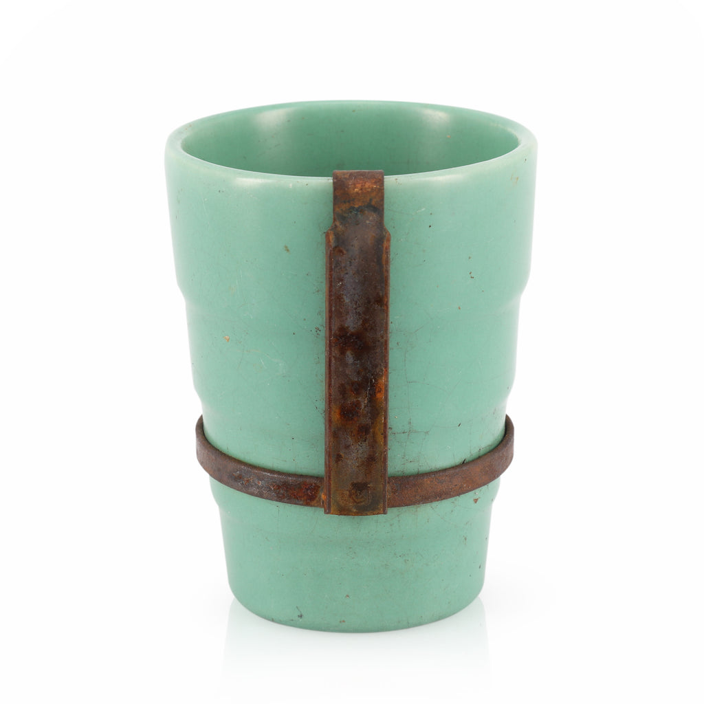 Teal Ceramic Cup with Rustic Cast Iron Mount