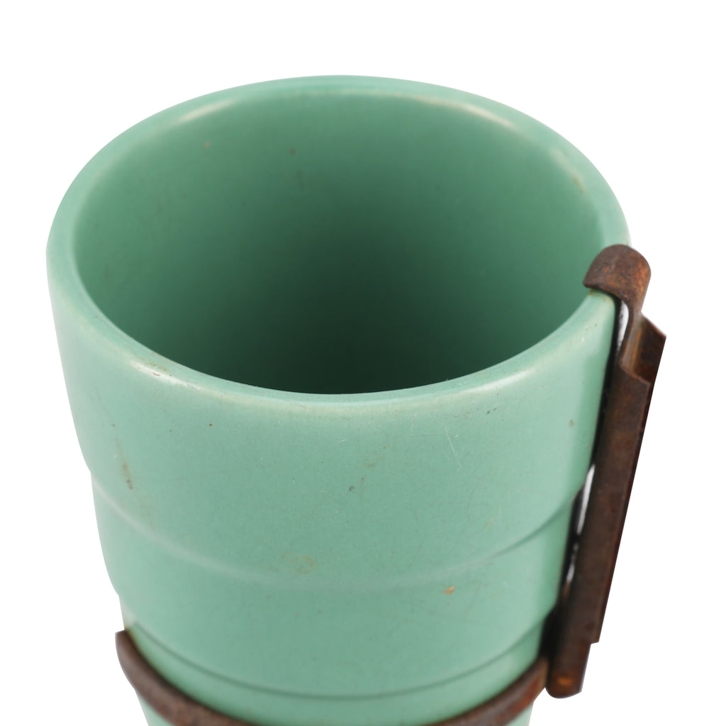 Teal Ceramic Cup with Rustic Cast Iron Mount