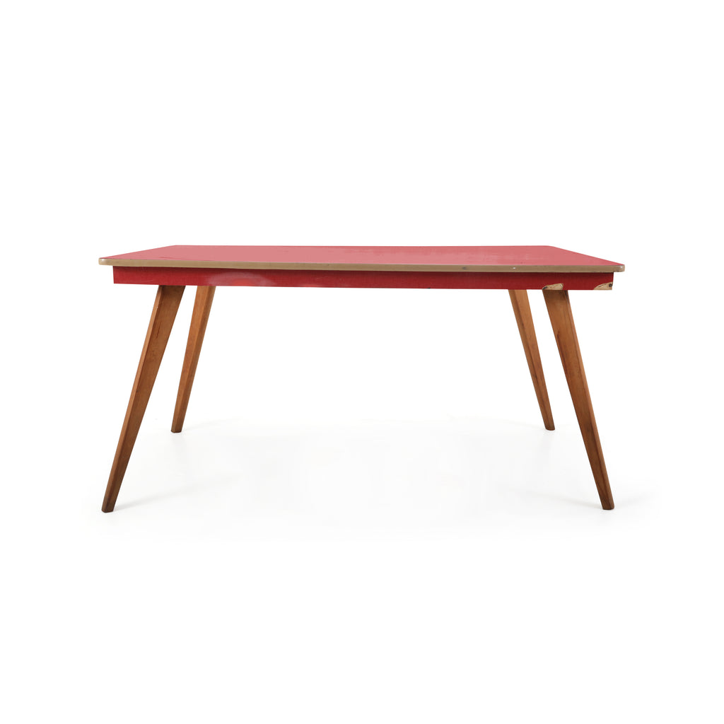 Red Formica & Wood Dining Table