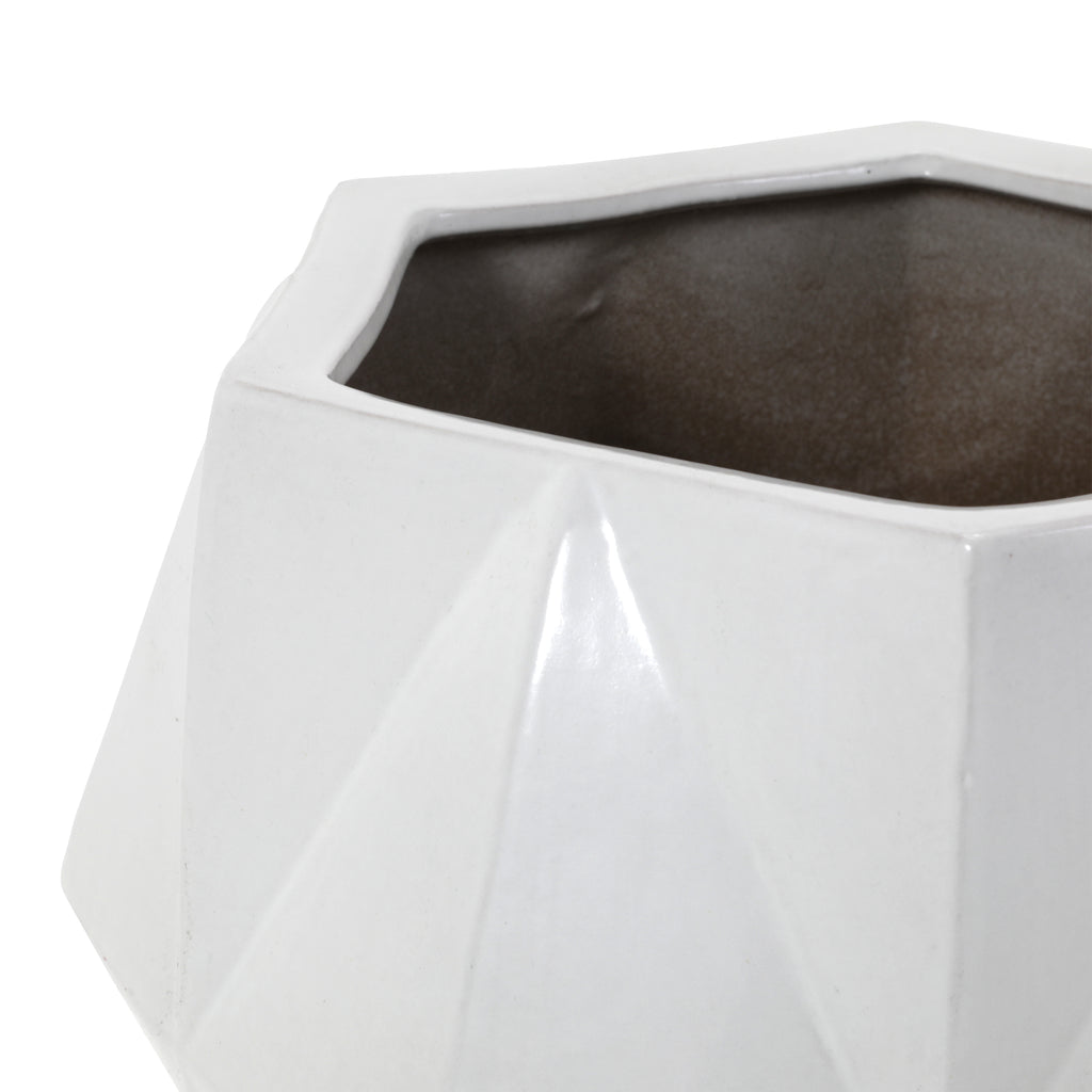 White Geometric Ceramic Planter