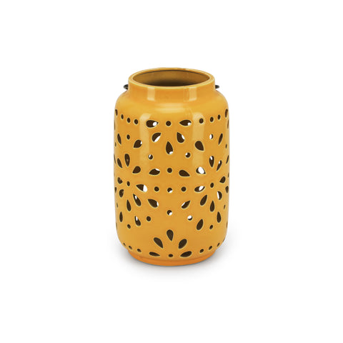 Large Yellow Ceramic Vase with Floral Perforation (A+D)