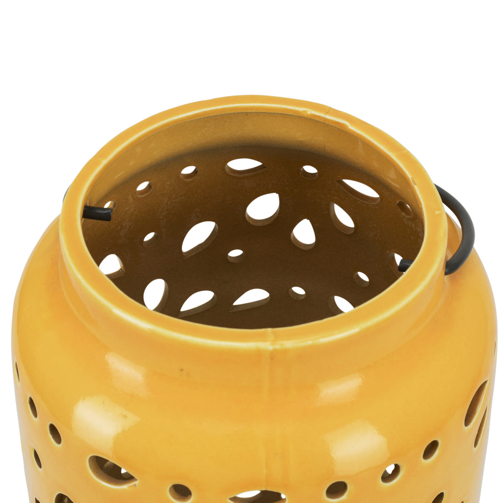 Large Yellow Ceramic Vase with Floral Perforation (A+D)