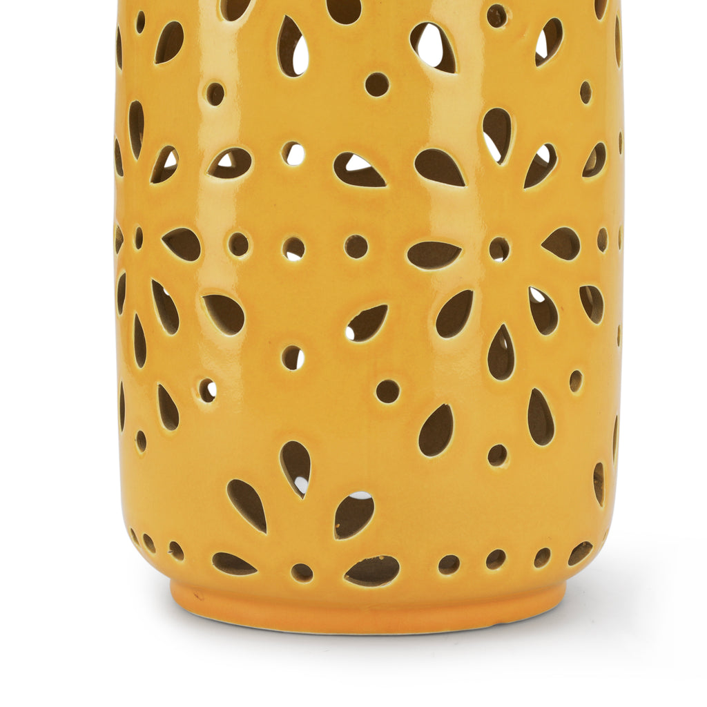 Large Yellow Ceramic Vase with Floral Perforation (A+D)