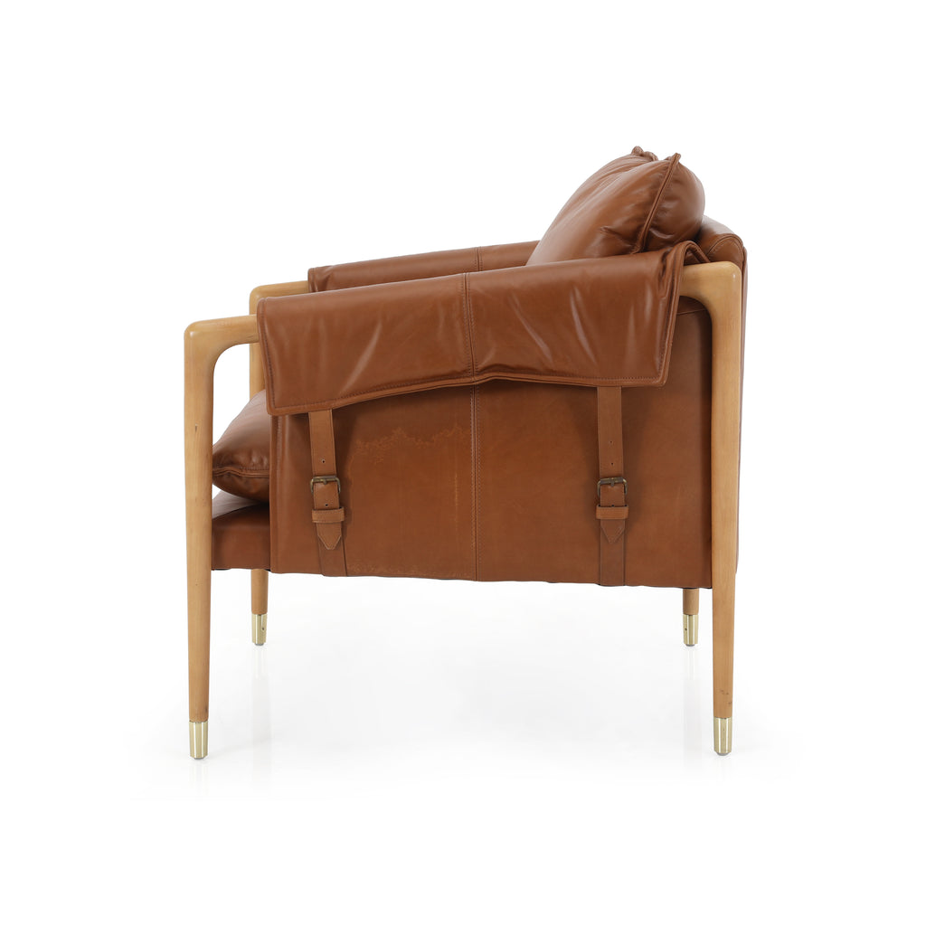 Brown Leather and Wood Armchair