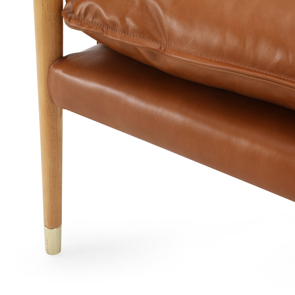 Brown Leather and Wood Armchair