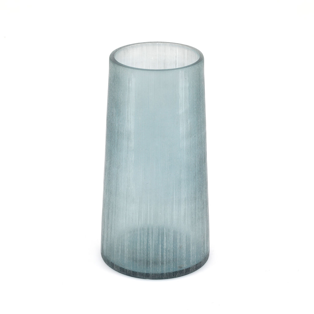 Blue Ribbed Glass Cylinder Vase