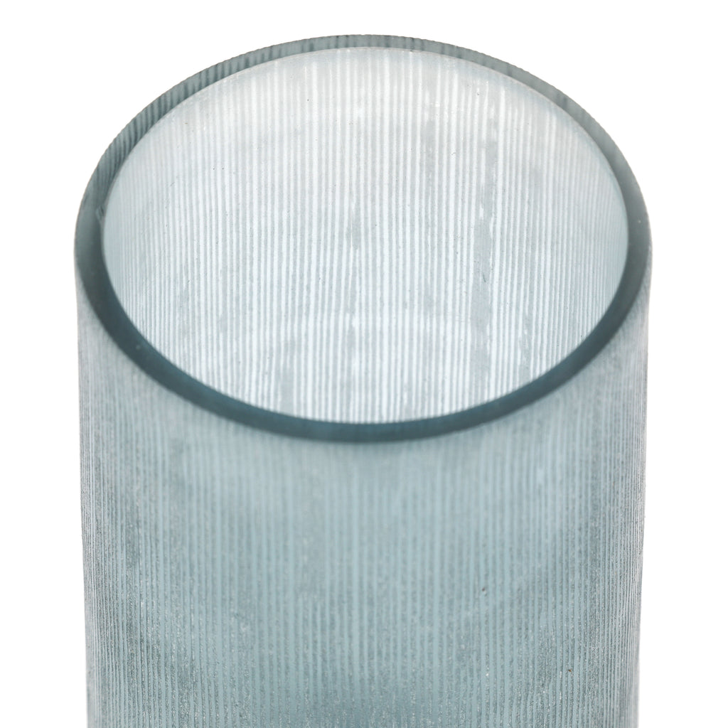 Blue Ribbed Glass Cylinder Vase