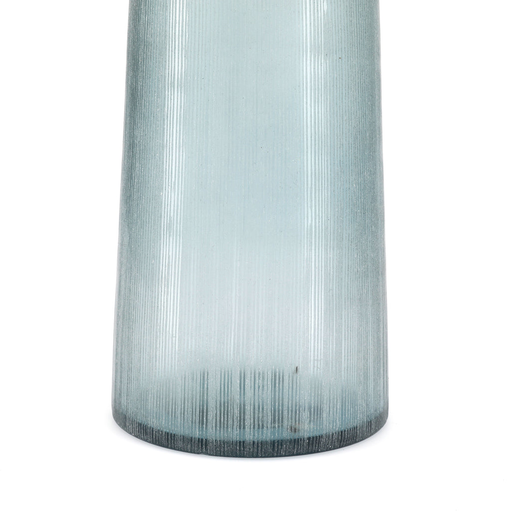 Blue Ribbed Glass Cylinder Vase