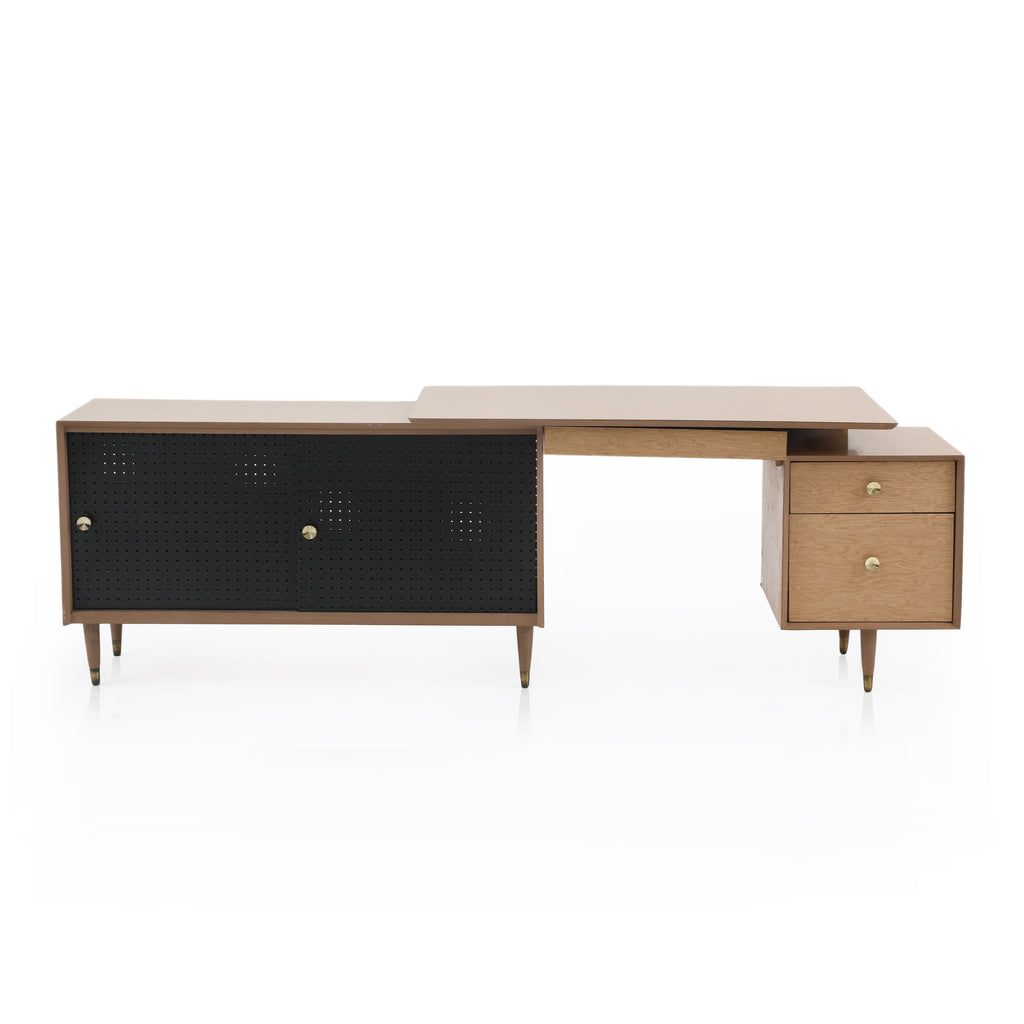Two-Piece Modular Wooden Desk & Credenza