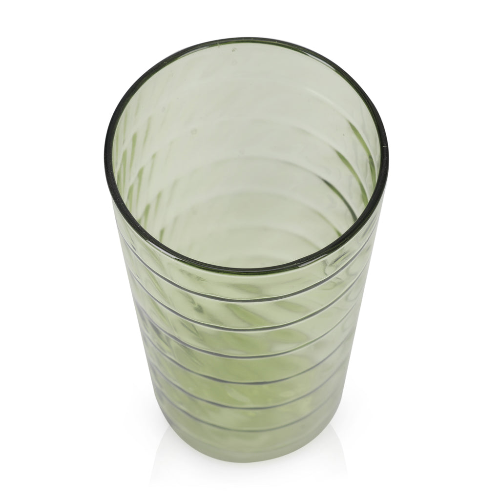 Ribbed Tall Green Drinking Glass