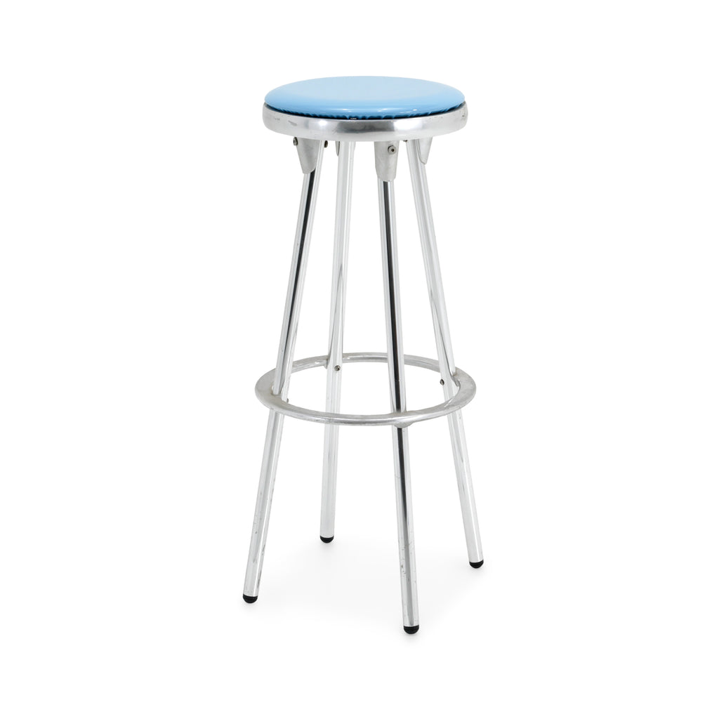 Glossy Baby Blue and Chrome Bar Stool
