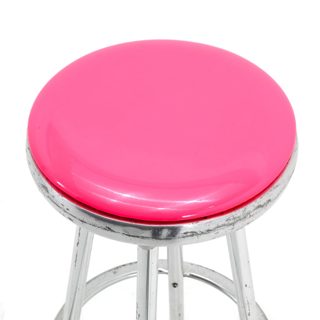 Glossy Hot Pink and Chrome Bar Stool