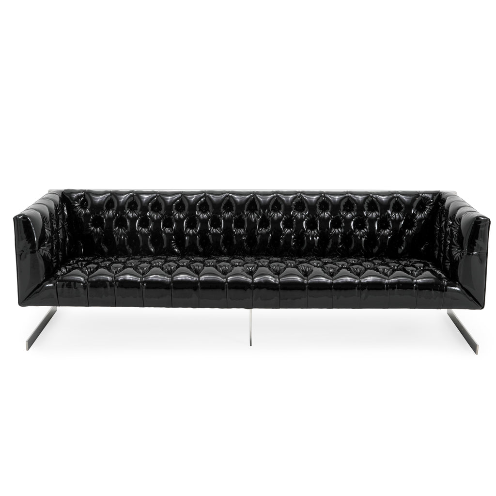 Glossy Black Vinyl Sofa with Chrome Frame