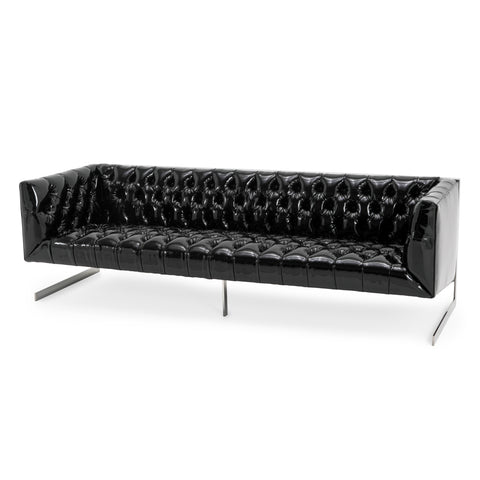 Glossy Black Vinyl Sofa with Chrome Frame
