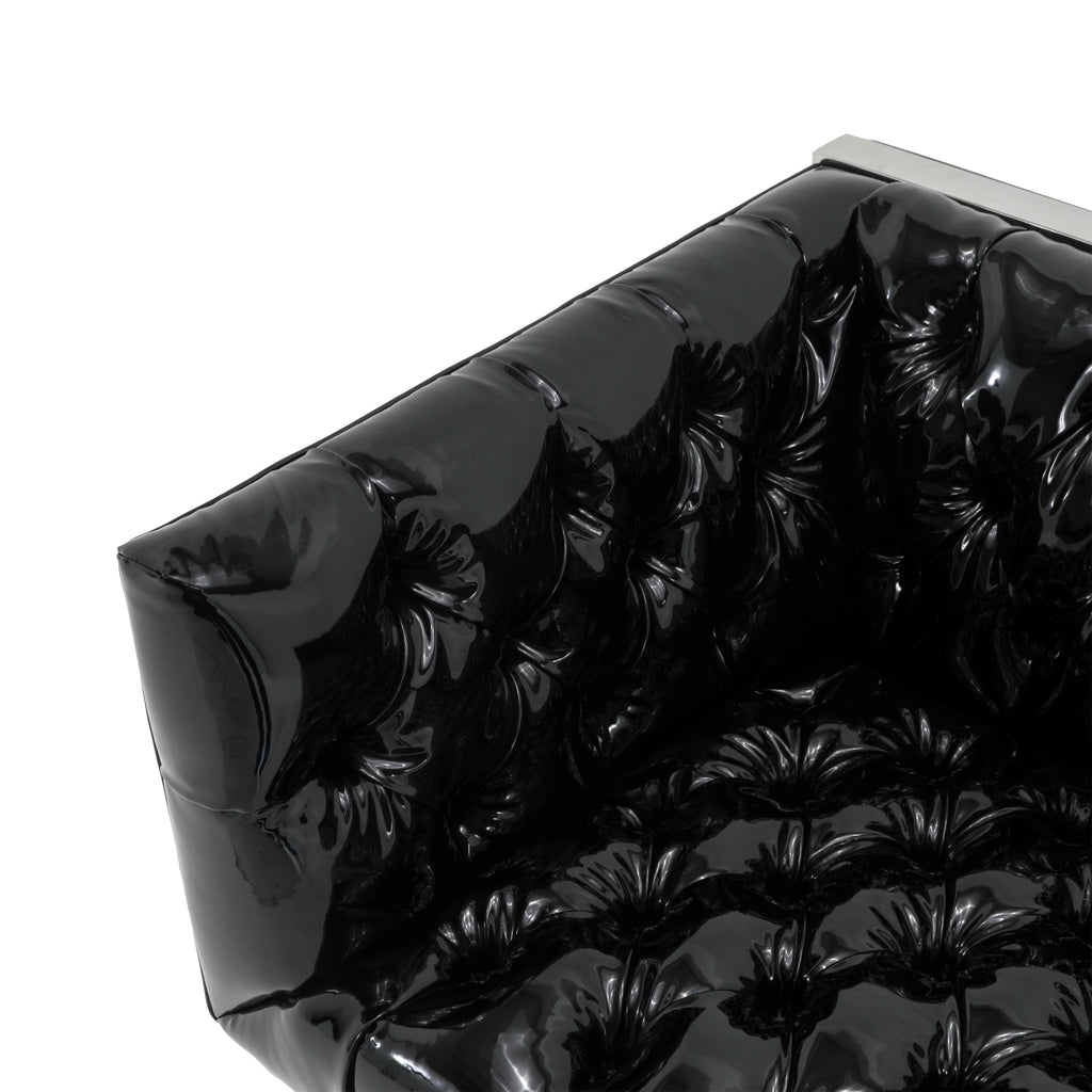 Glossy Black Vinyl Sofa with Chrome Frame