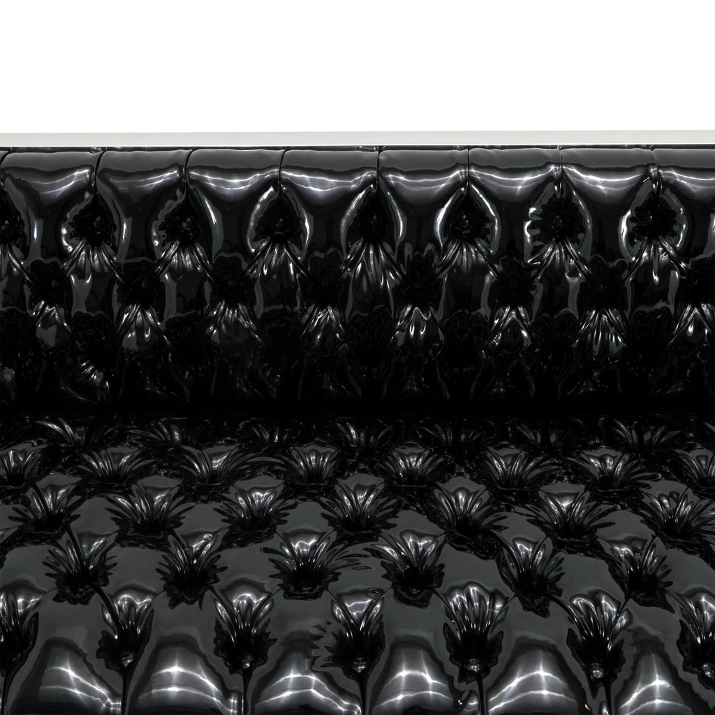 Glossy Black Vinyl Sofa with Chrome Frame