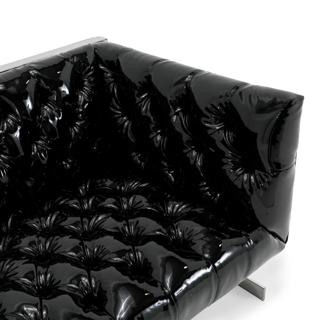 Glossy Black Vinyl Sofa with Chrome Frame