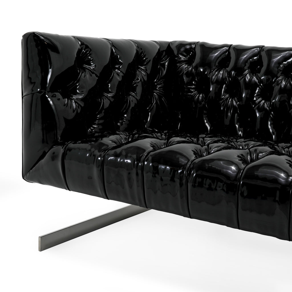 Glossy Black Vinyl Sofa with Chrome Frame