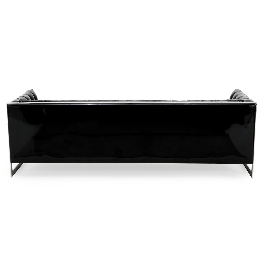Glossy Black Vinyl Sofa with Chrome Frame