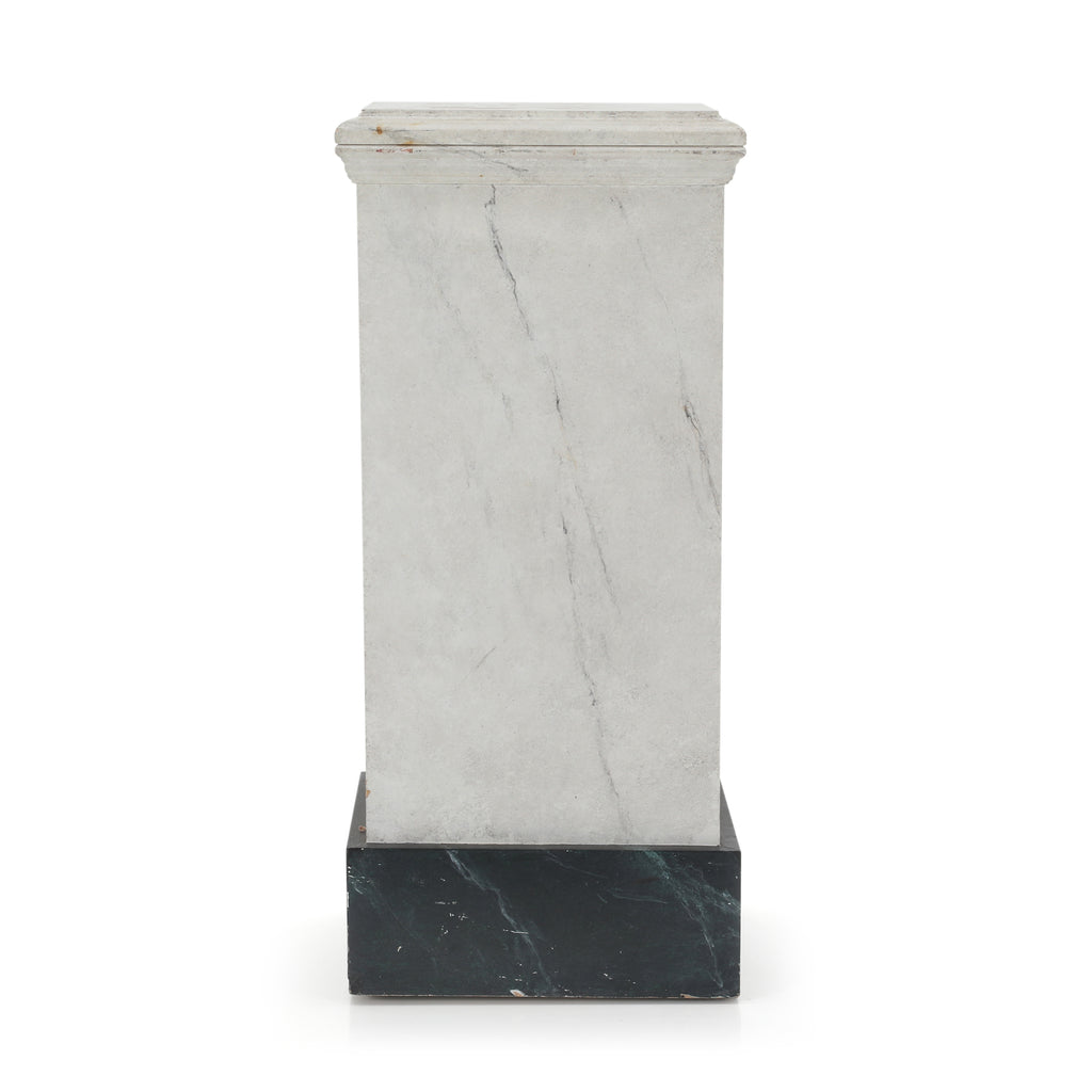 Faux White Marble Pedestal w/ Black Base