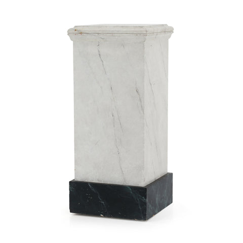 Faux White Marble Pedestal w/ Black Base