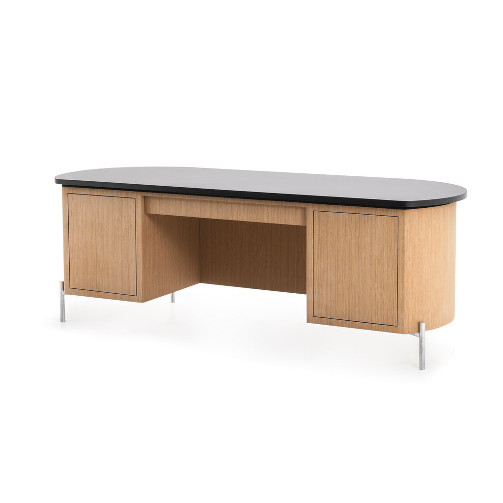 Light Wood Desk with Black Top