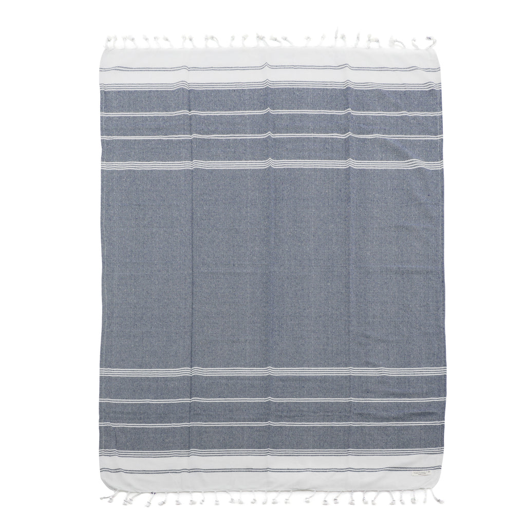 Navy & White Linen Turkish Towel