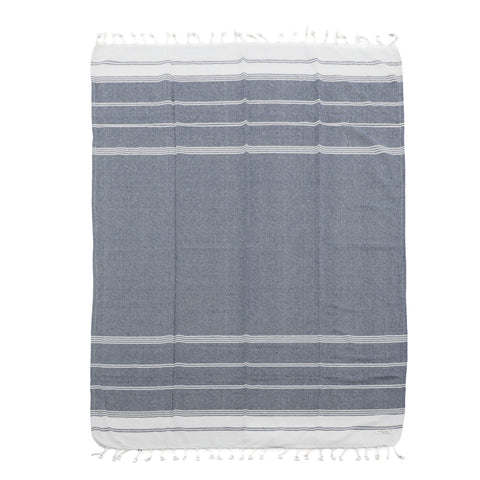 Navy & White Linen Turkish Towel