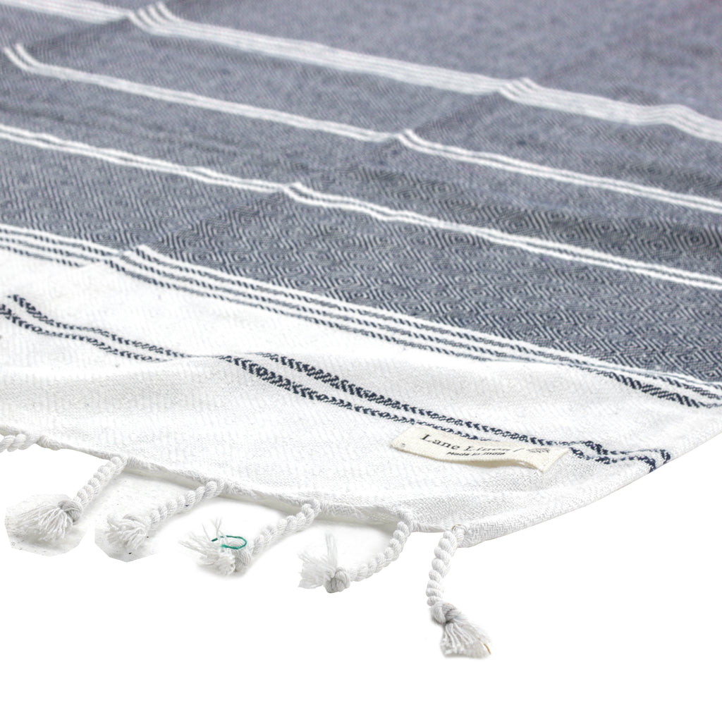 Navy & White Linen Turkish Towel