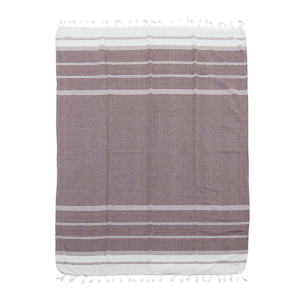 Maroon & White Linen Turkish Towel