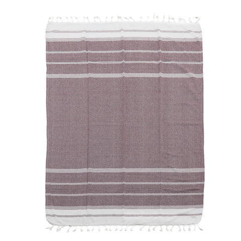 Maroon & White Linen Turkish Towel
