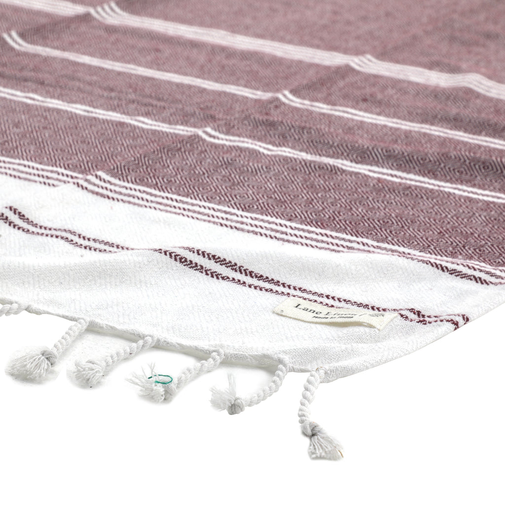 Maroon & White Linen Turkish Towel