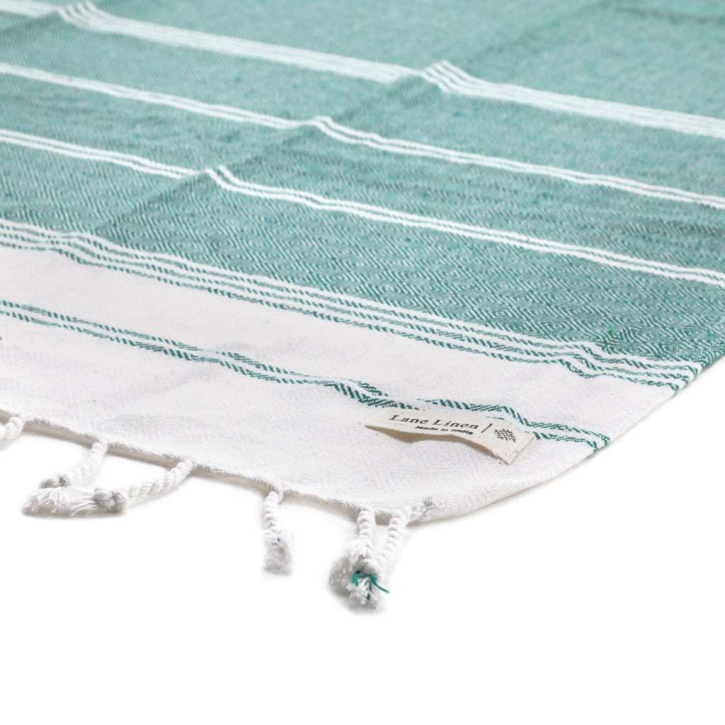 Green & White Linen Turkish Towel